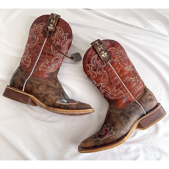 Tin Haul Women's Ink'd Cowgirl Boots Brown Size 7.5 Rare Western Style - Picture 1 of 12